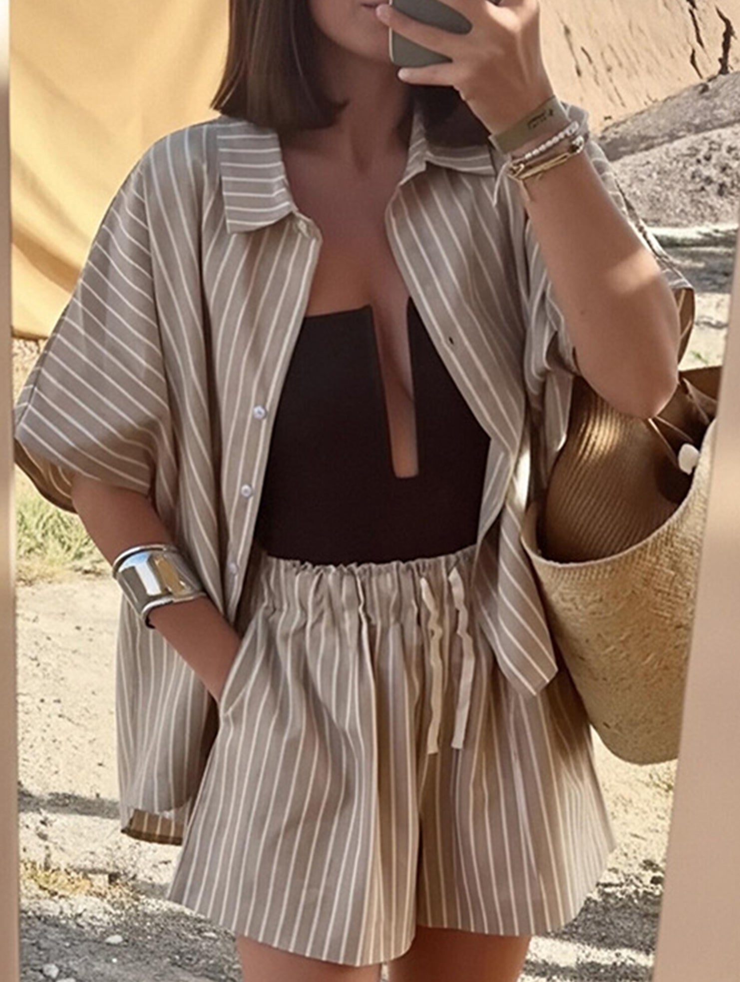 Stripe Shirt and Shorts Set