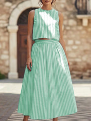 Stripe Tank A Line Skirt Set_CWSTB01269