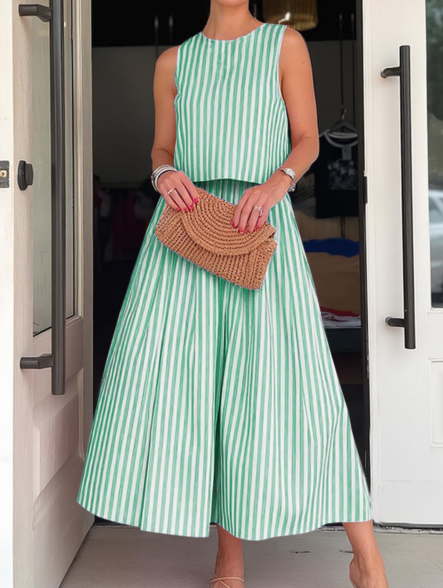 Stripe Tank A Line Skirt Set_CWSTB01269