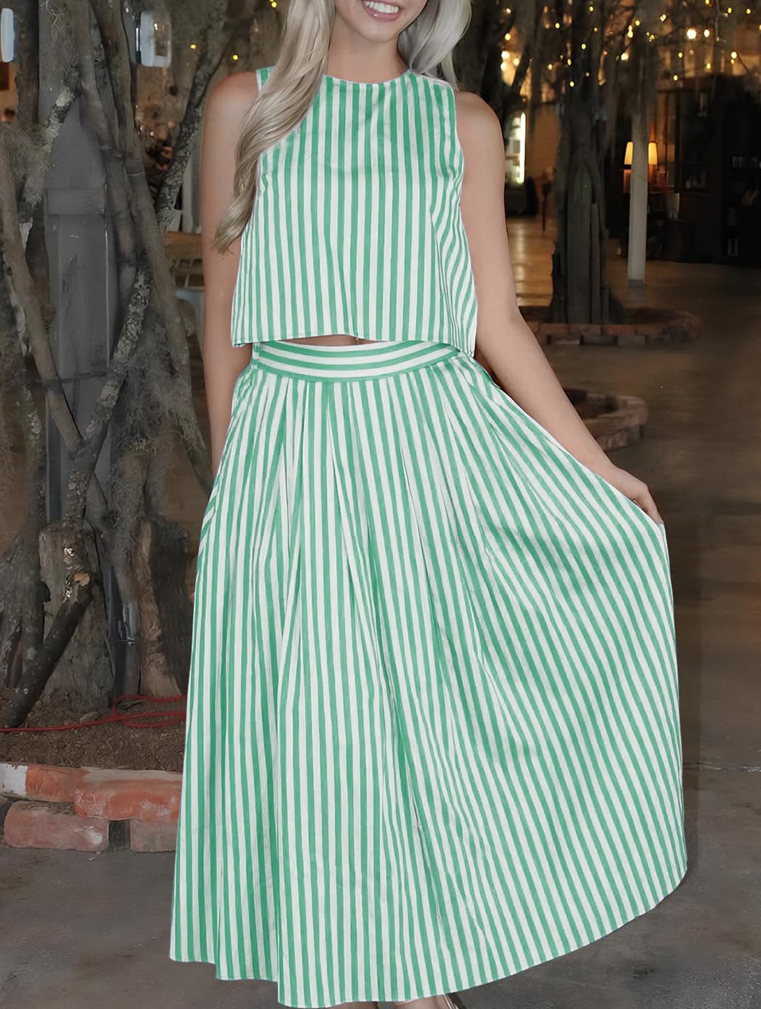 Stripe Tank A Line Skirt Set_CWSTB01269