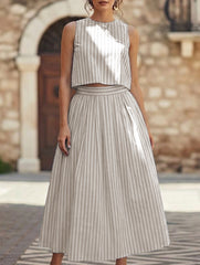 Stripe Tank A Line Skirt Set_CWSTB01269