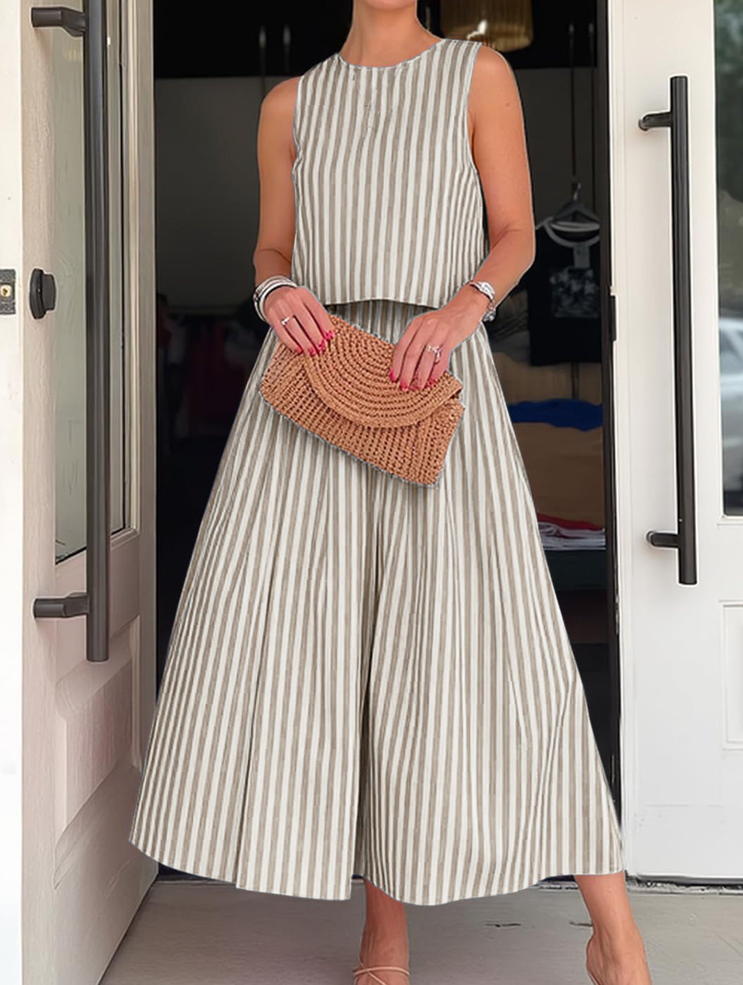 Stripe Tank A Line Skirt Set_CWSTB01269