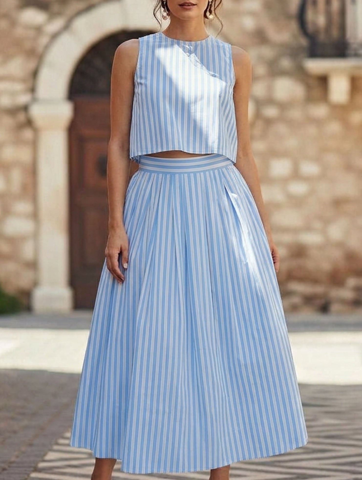 Stripe Tank A Line Skirt Set_CWSTB01269
