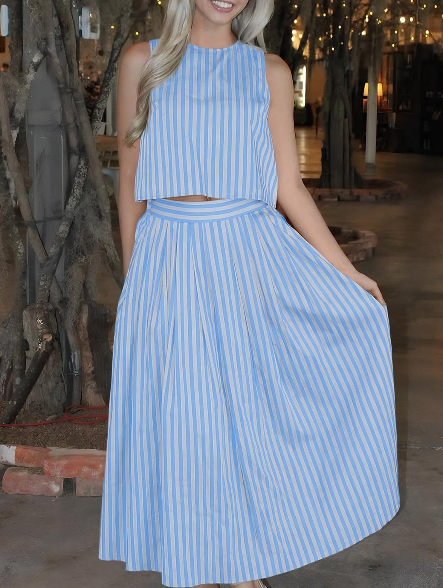 Stripe Tank A Line Skirt Set_CWSTB01269