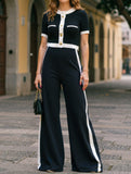 Short Top Straight Leg Two-Piece Set ??Casual Chic Matching Set for Women