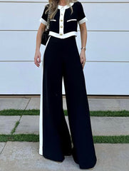 Short Top Straight Leg Two-Piece Set ??Casual Chic Matching Set for Women