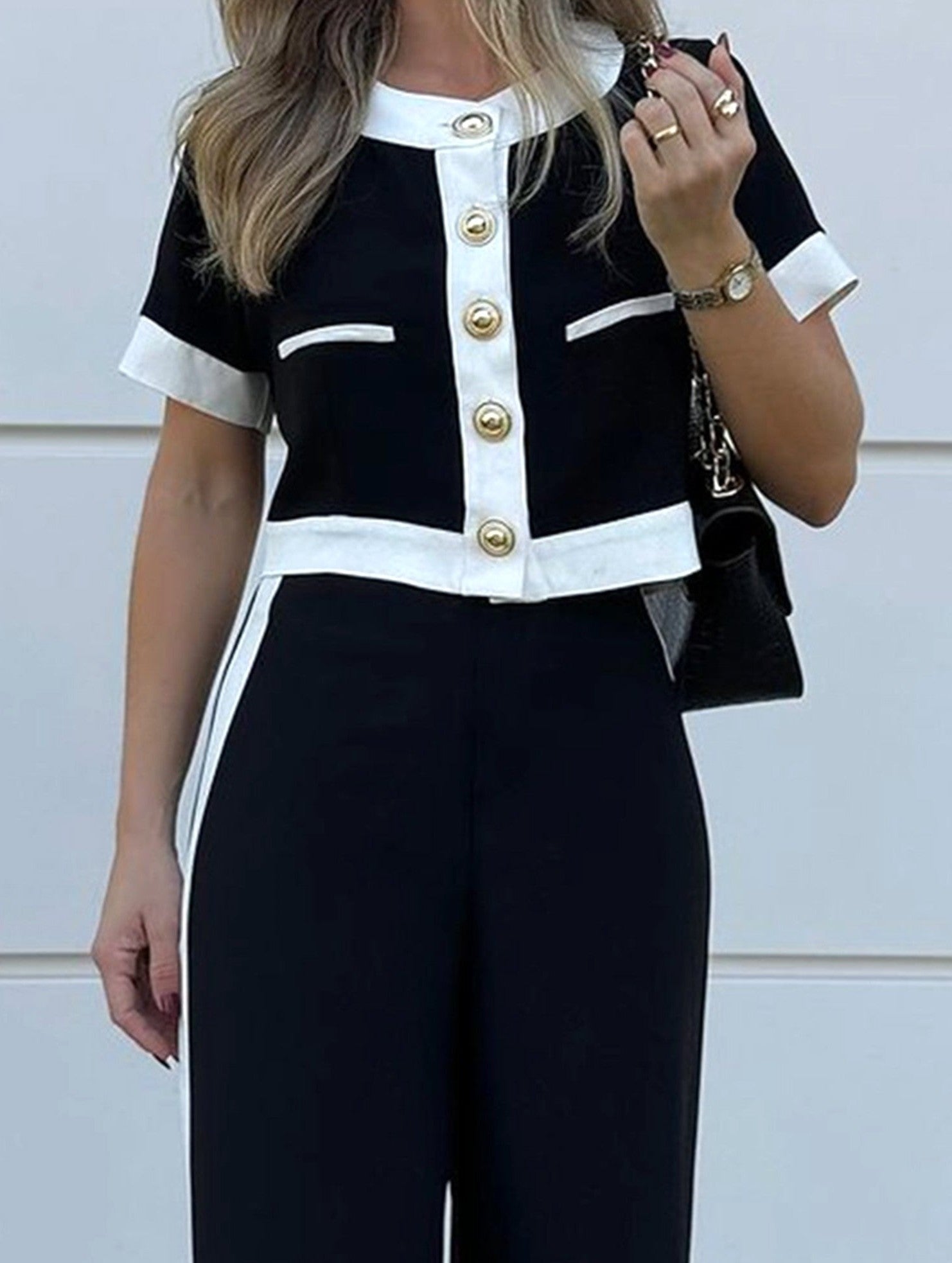 Short Top Straight Leg Two-Piece Set ??Casual Chic Matching Set for Women