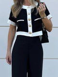 Short Top Straight Leg Two-Piece Set ??Casual Chic Matching Set for Women