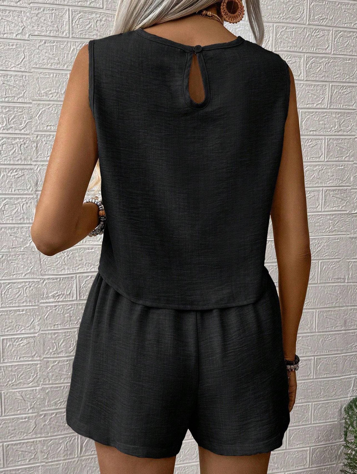 Solid color tank shorts fashion two-piece set