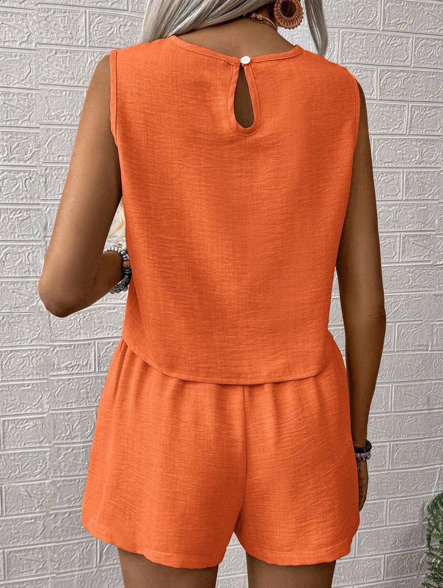 Solid color tank shorts fashion two-piece set