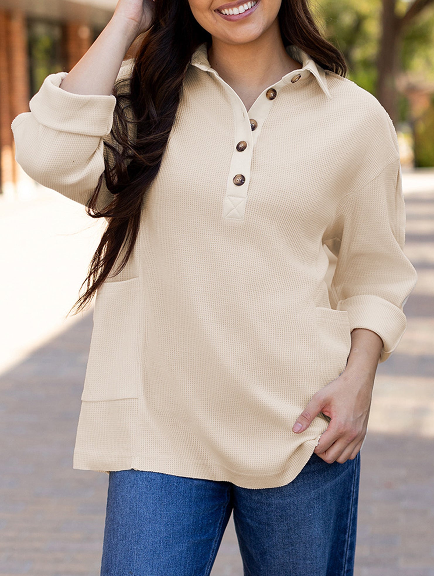 Oversize waffle-weave sweatshirt for women
