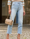 Casual high-waisted washed straight-leg jeans