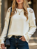 Long-sleeved texture embroidered patchwork top