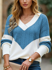 Pullover contrast print V-neck long-sleeved shirt