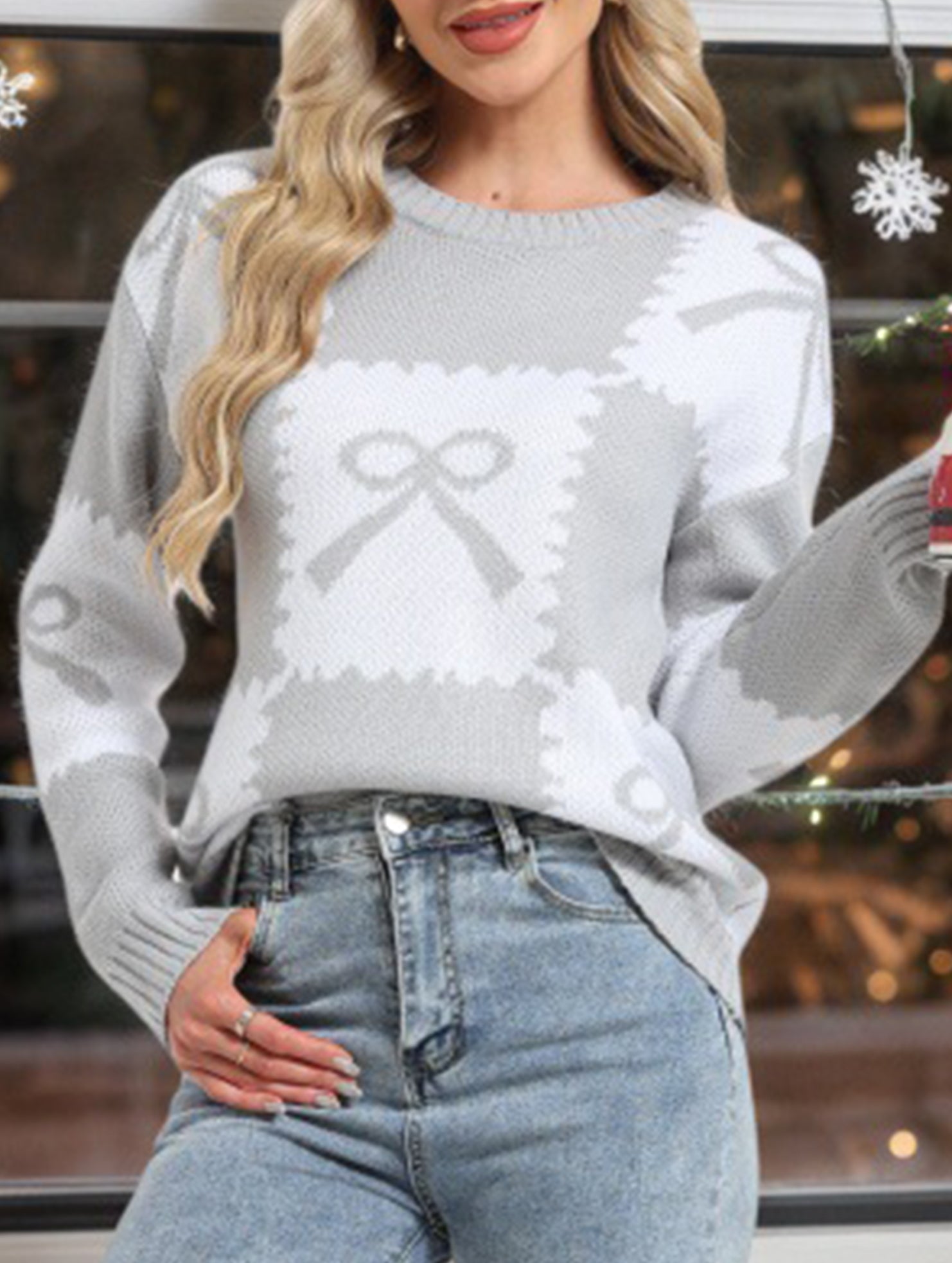 Christmas Plaid Bow Contrast Sweater