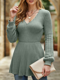 Balloon Sleeve Rib-Knit Ruffle T-Shirt