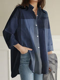 Casual long-sleeved plaid irregular shirt