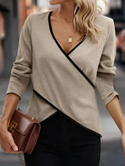 V-neck solid color cross hem T-shirt