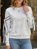 Bowknot round neck long-sleeved pullover sweatshirt