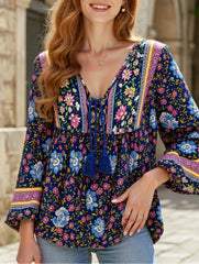 Bohemian print long-sleeved T-shirt