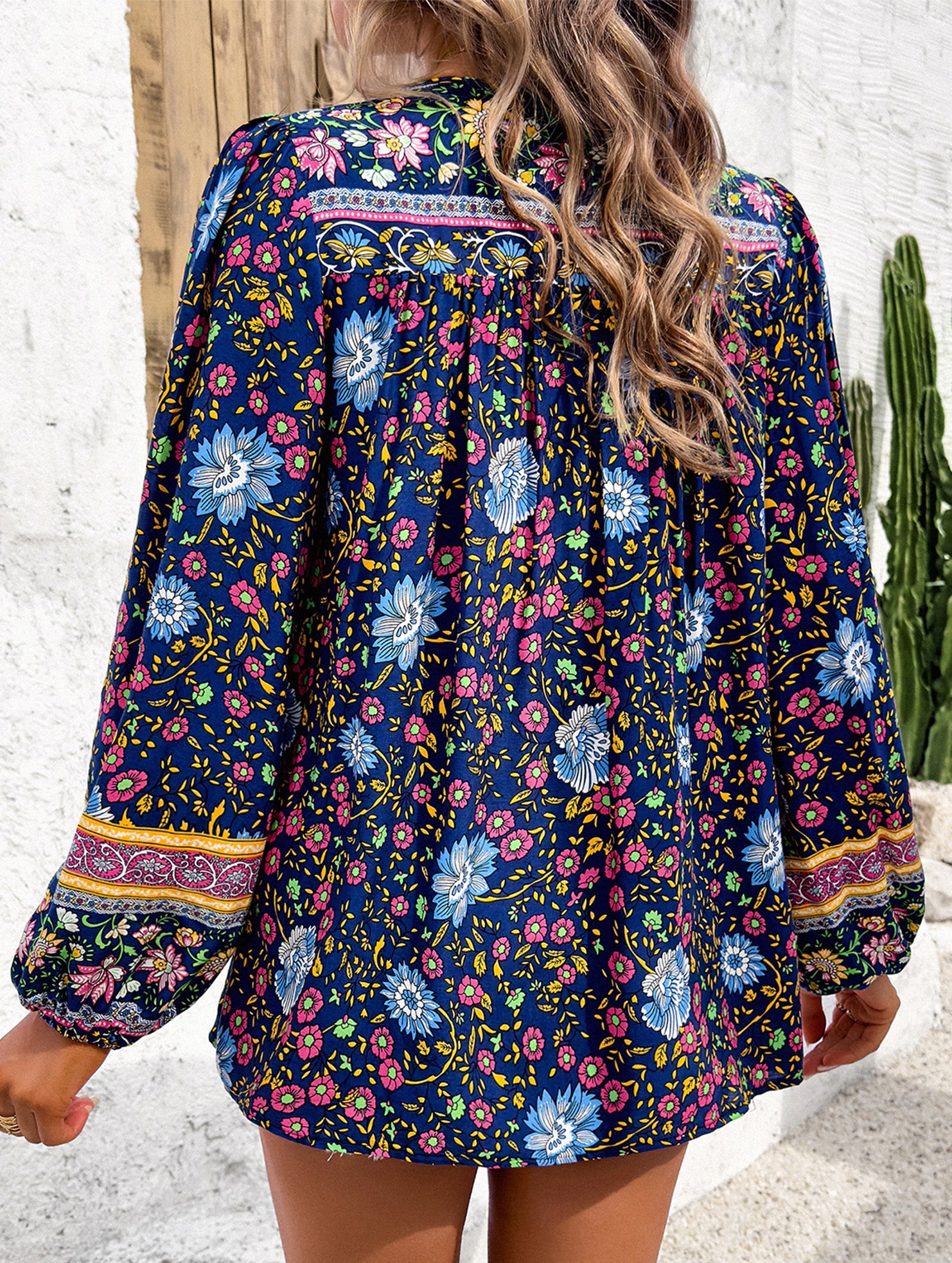Bohemian print long-sleeved T-shirt