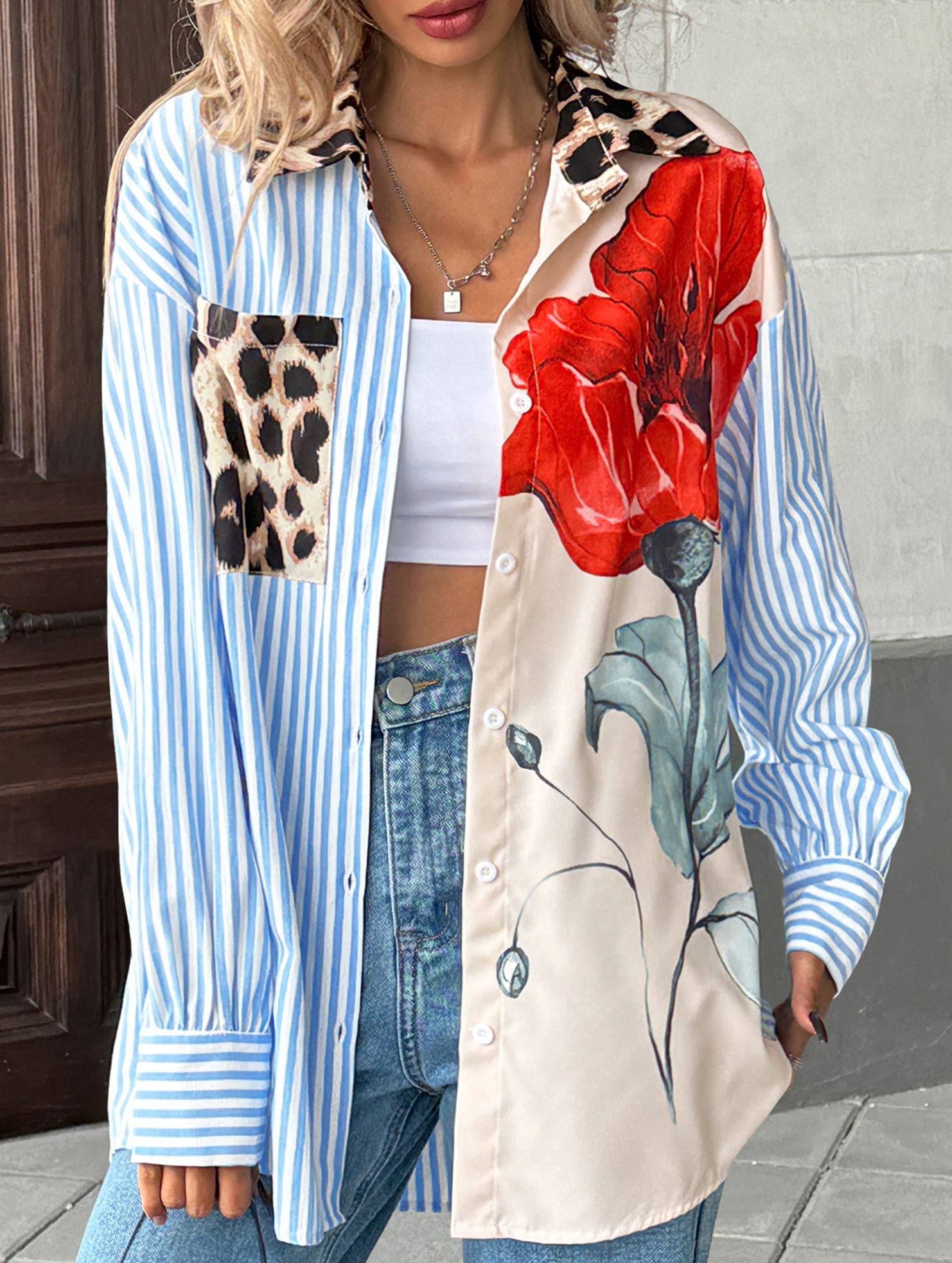 Personalized trendy striped patchwork shirt