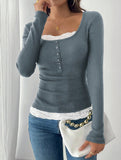Simple square lace single-breasted slim-fit top