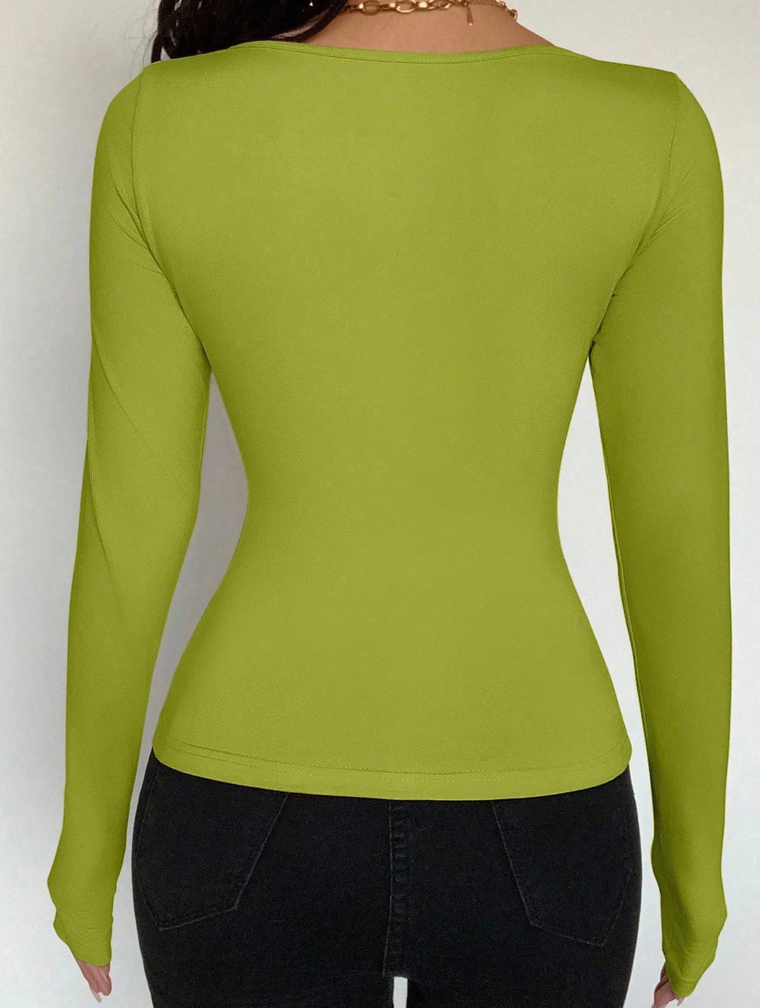 Square neck tie single-breasted long-sleeved top