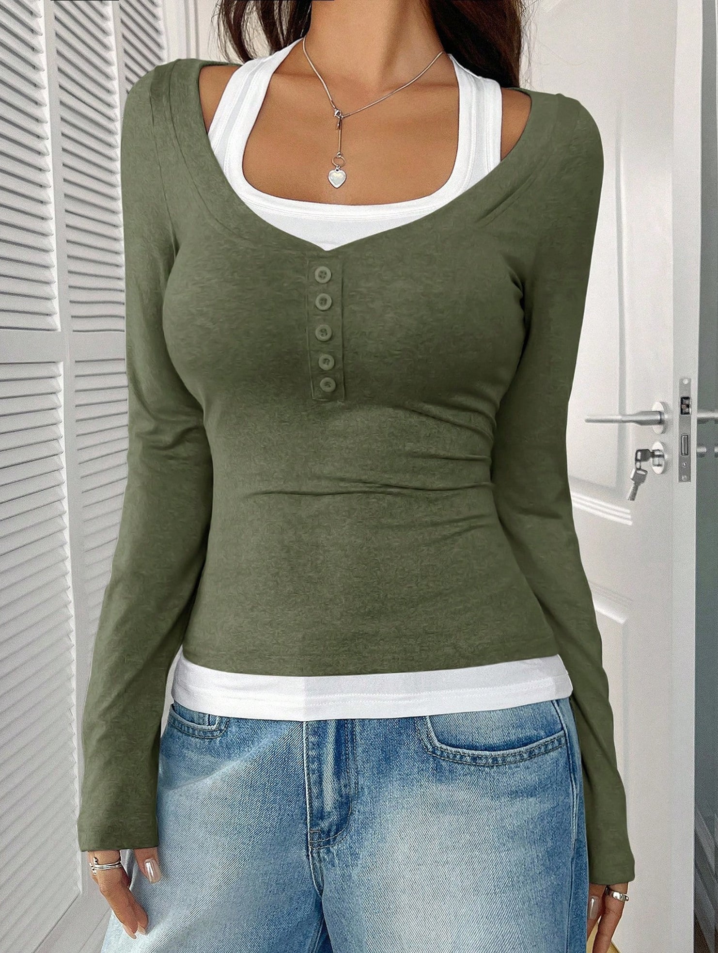 Halter neck fake two-piece single-breasted shirt