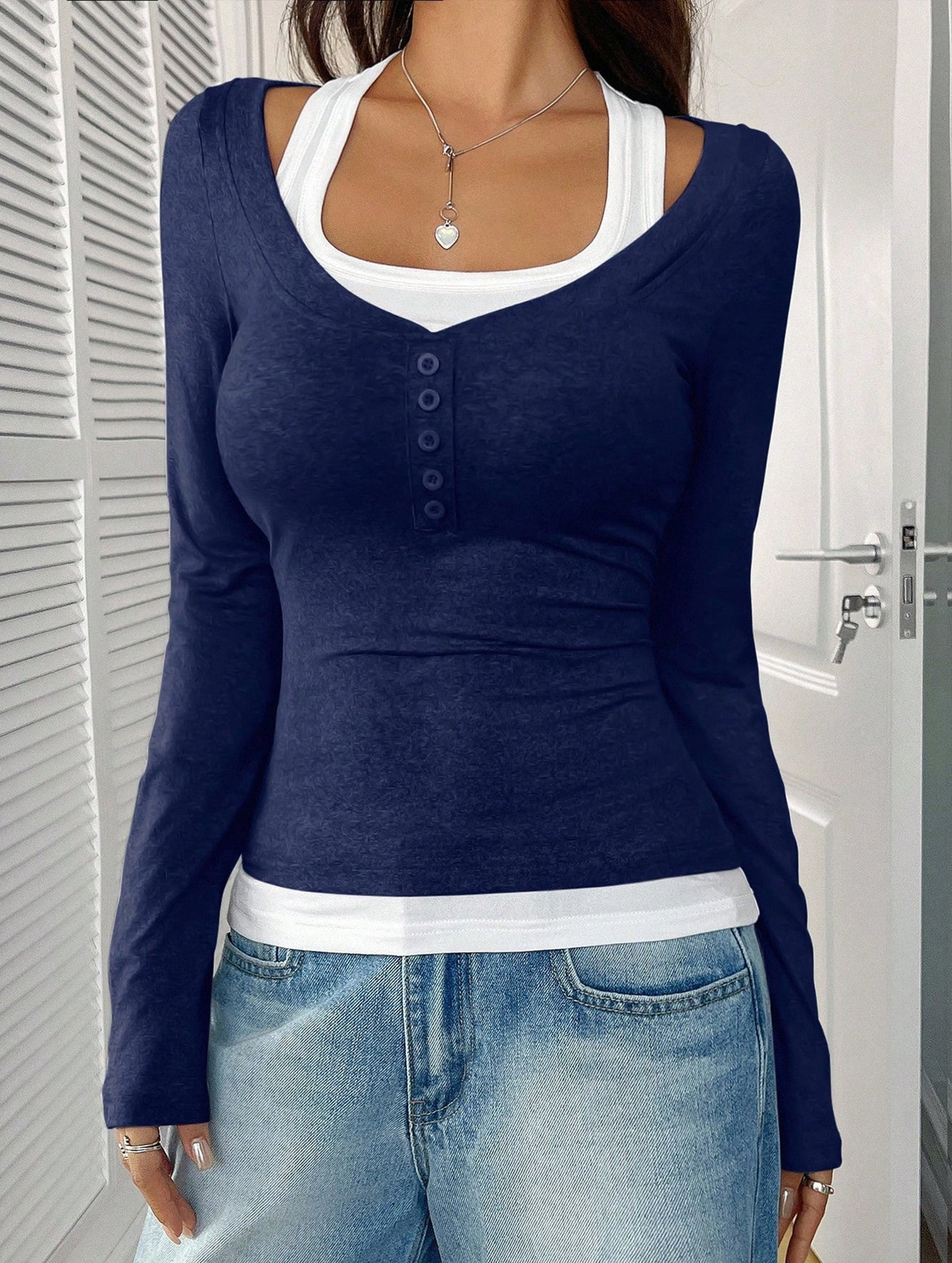 Halter neck fake two-piece single-breasted shirt