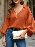 Polka dot V-neck loose bubble long-sleeved shirt