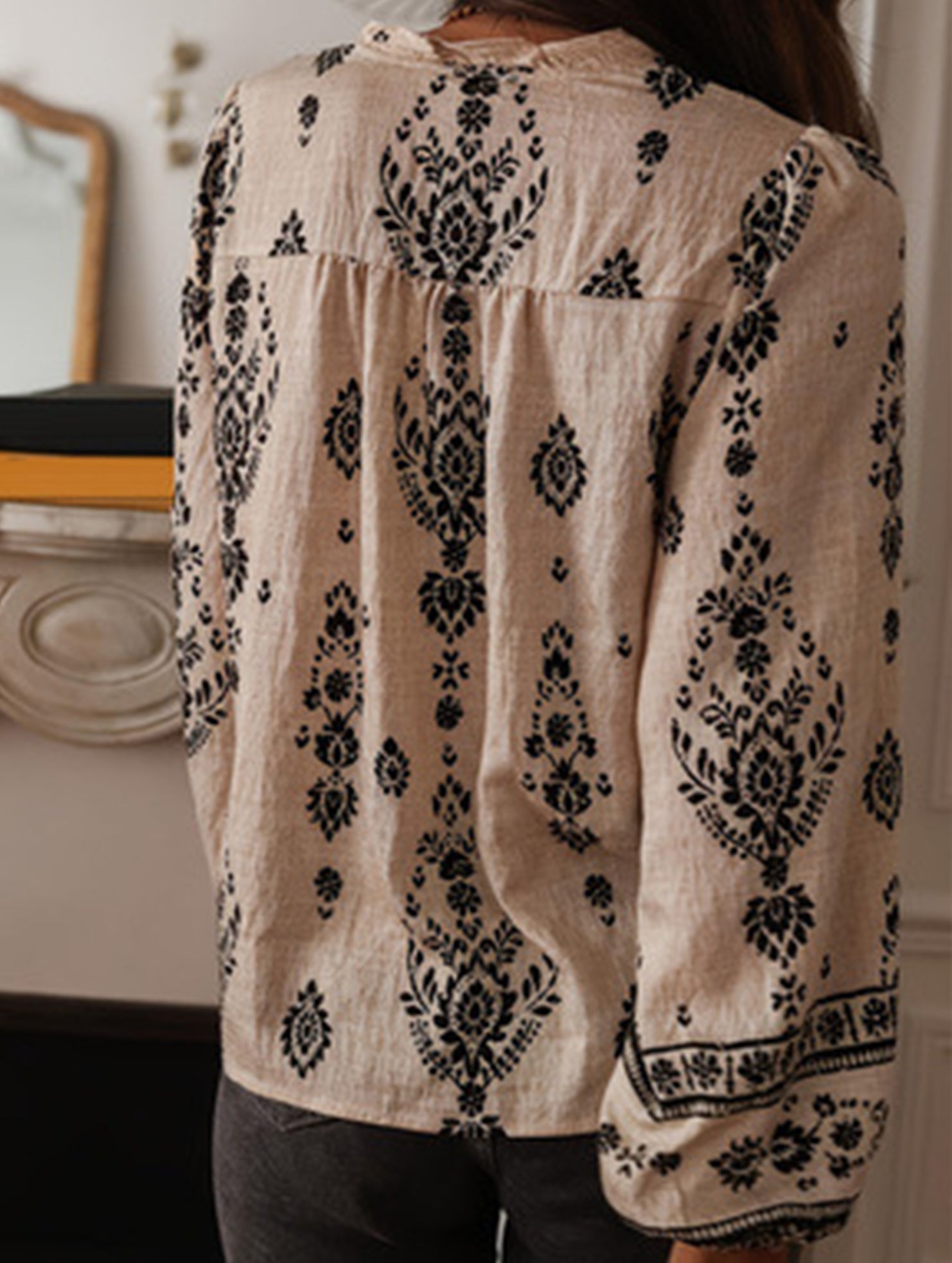 Casual Printed Ruffle Collar Shirt
