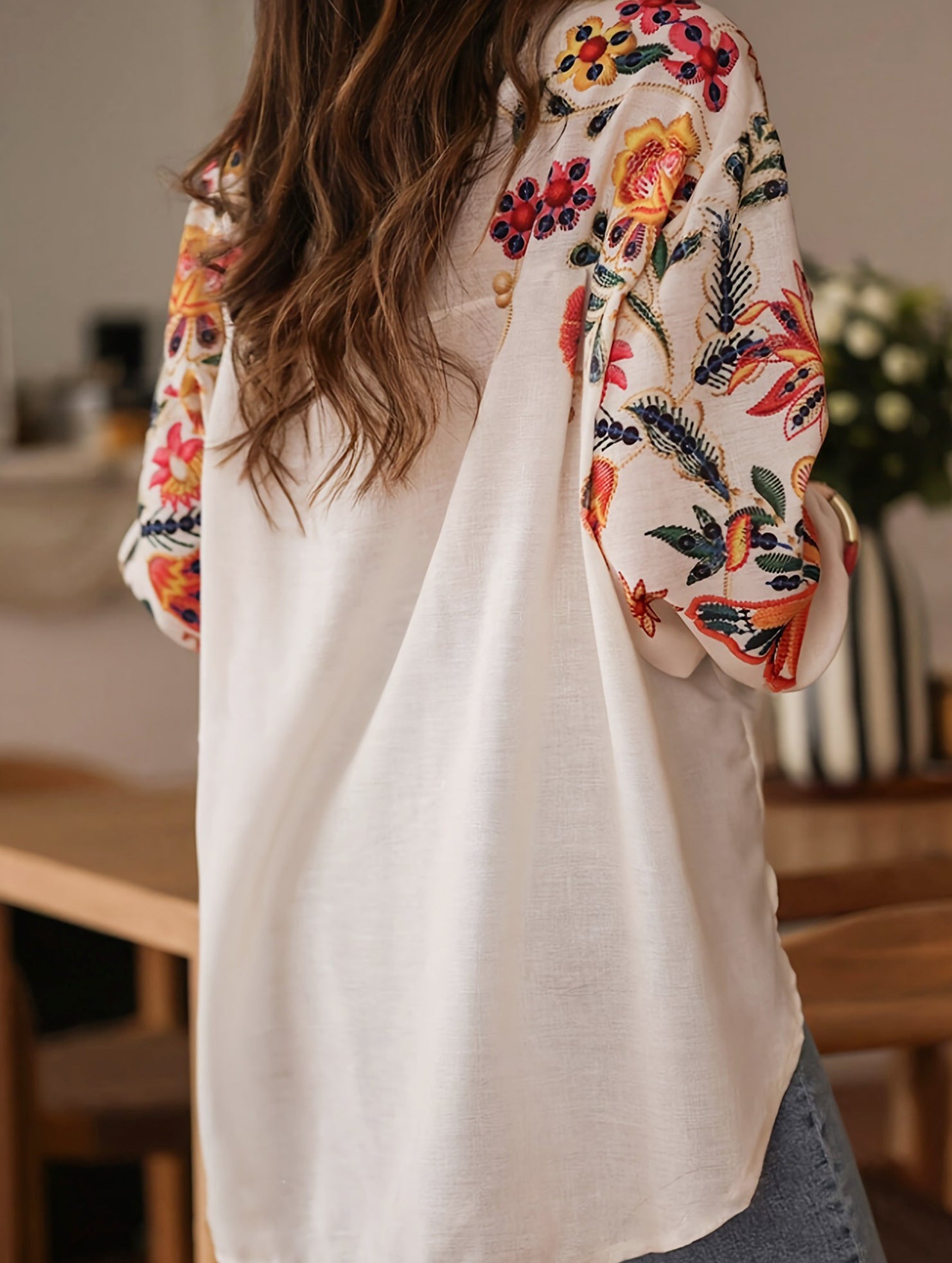 Loose long-sleeved digital printed shirt