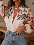 Loose long-sleeved digital printed shirt