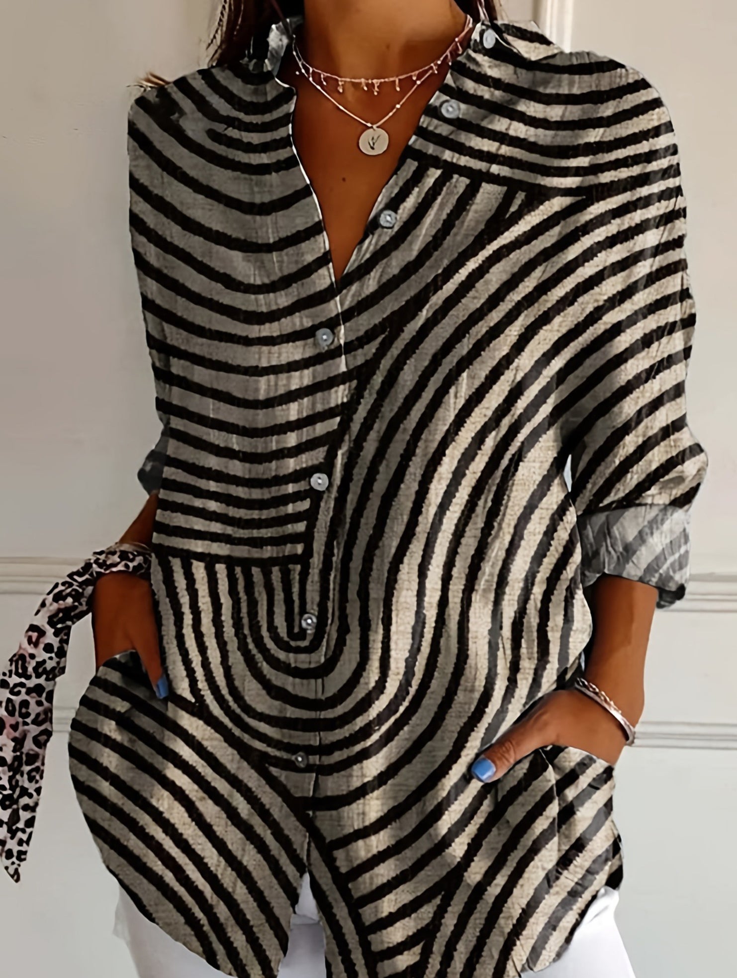 Colorblock Button Casual Loose Shirt