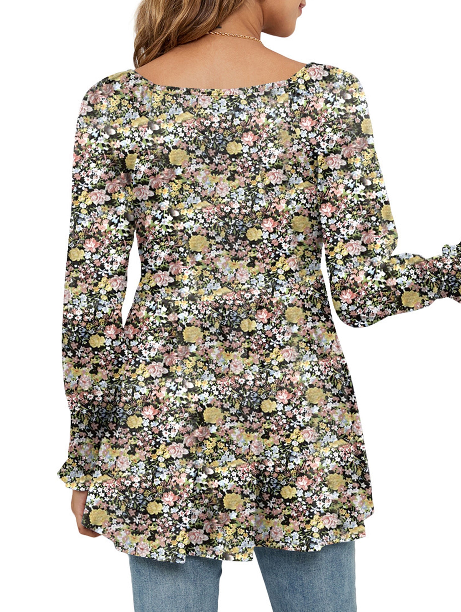 Printed bubble long-sleeved waist top T-shirt