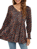Printed bubble long-sleeved waist top T-shirt