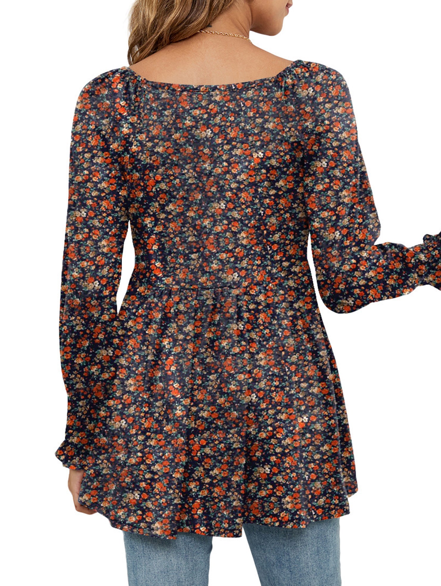 Printed bubble long-sleeved waist top T-shirt