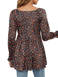 Printed bubble long-sleeved waist top T-shirt