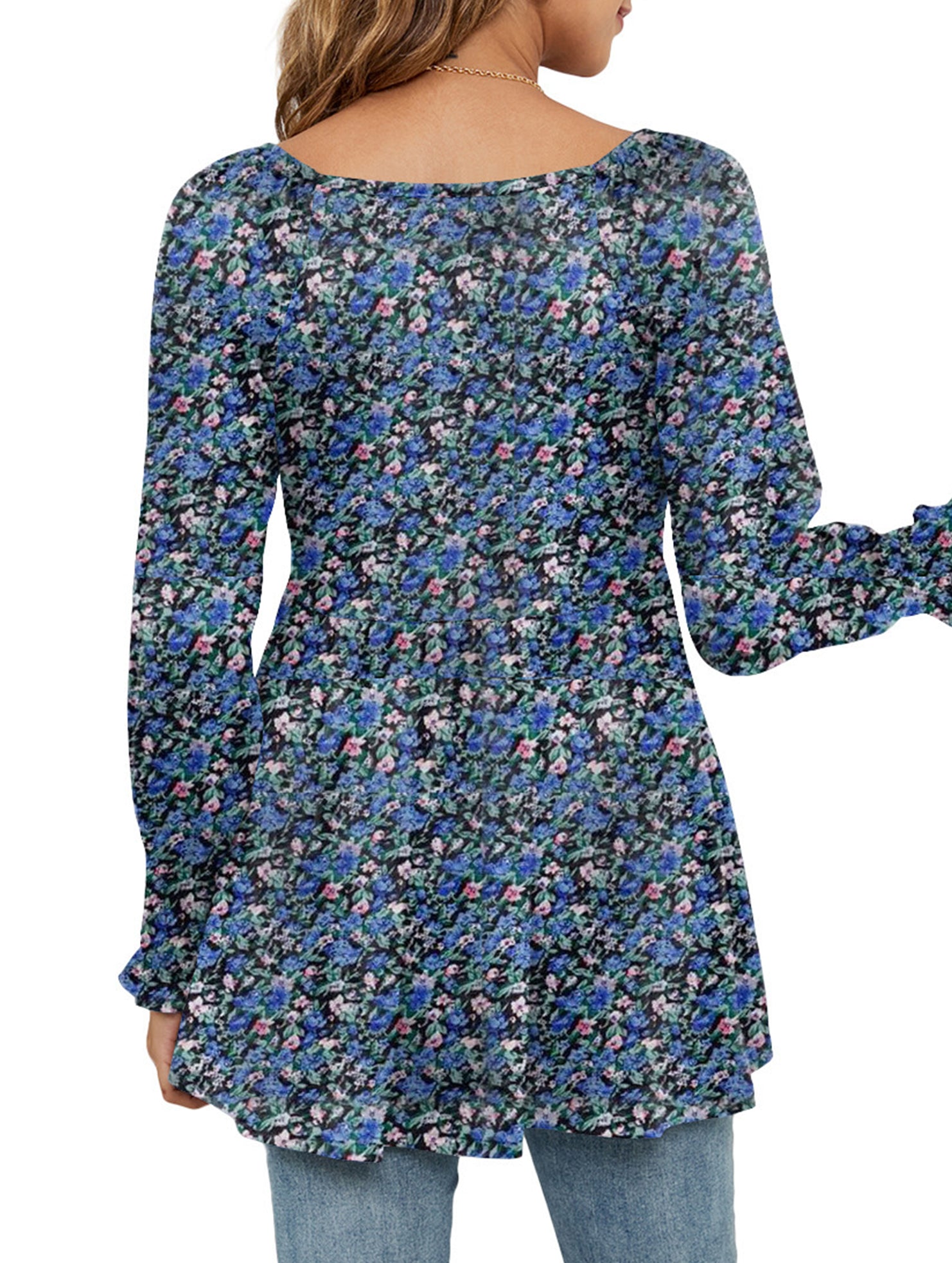 Printed bubble long-sleeved waist top T-shirt