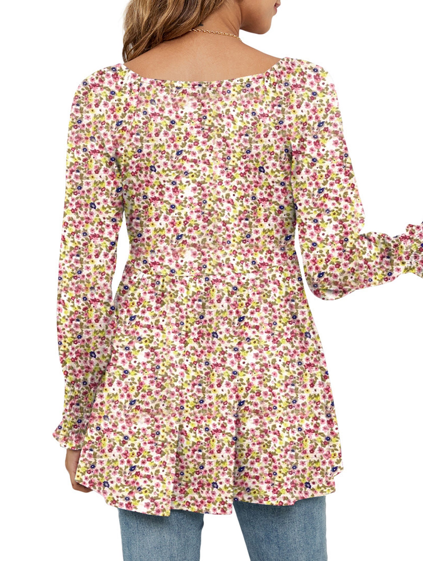 Printed bubble long-sleeved waist top T-shirt