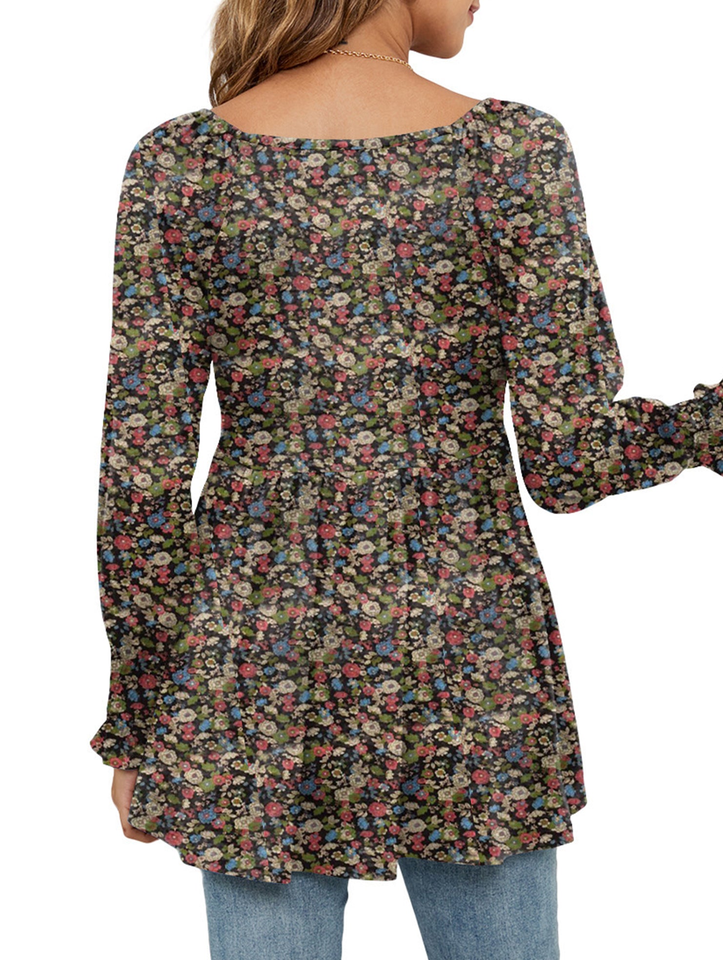 Printed bubble long-sleeved waist top T-shirt