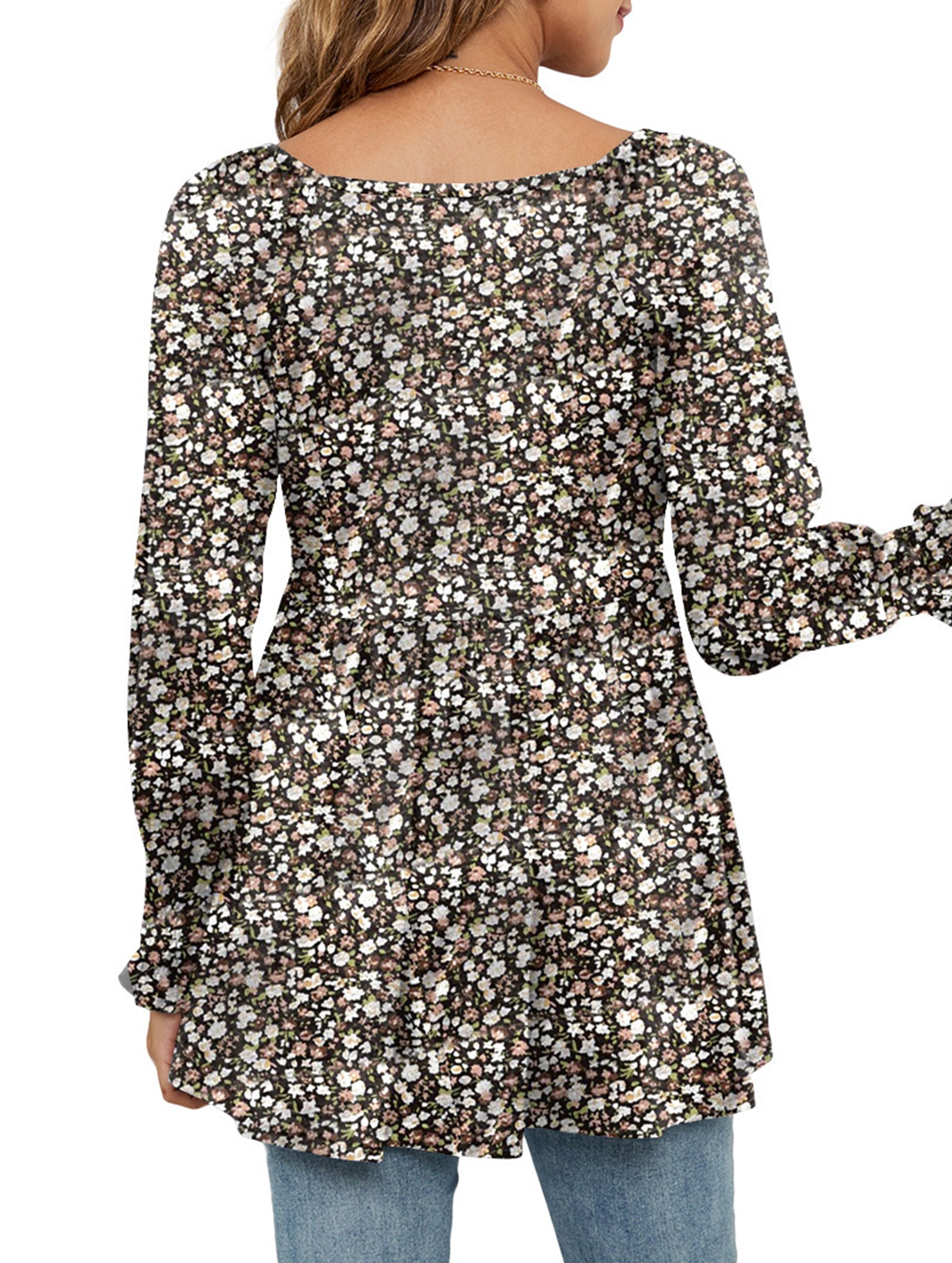 Printed bubble long-sleeved waist top T-shirt