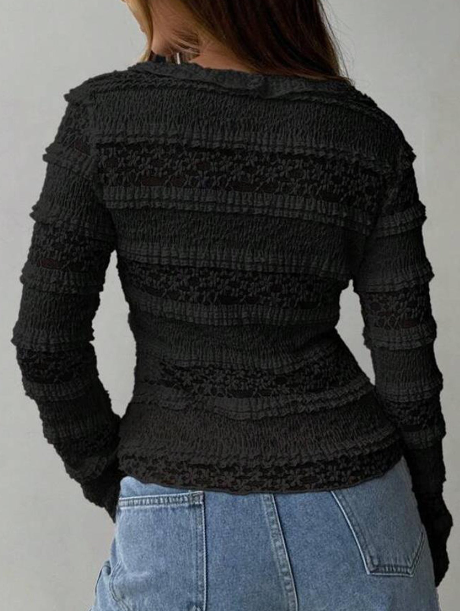 Solid color lace sweet lace long-sleeved shirt