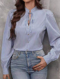 V-neck button-down striped long-sleeved cardigan