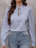 V-neck button-down striped long-sleeved cardigan
