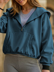 Sports Hoodie Zip-up Drawstring Long Sleeve Top