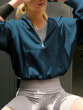 Sports Hoodie Zip-up Drawstring Long Sleeve Top