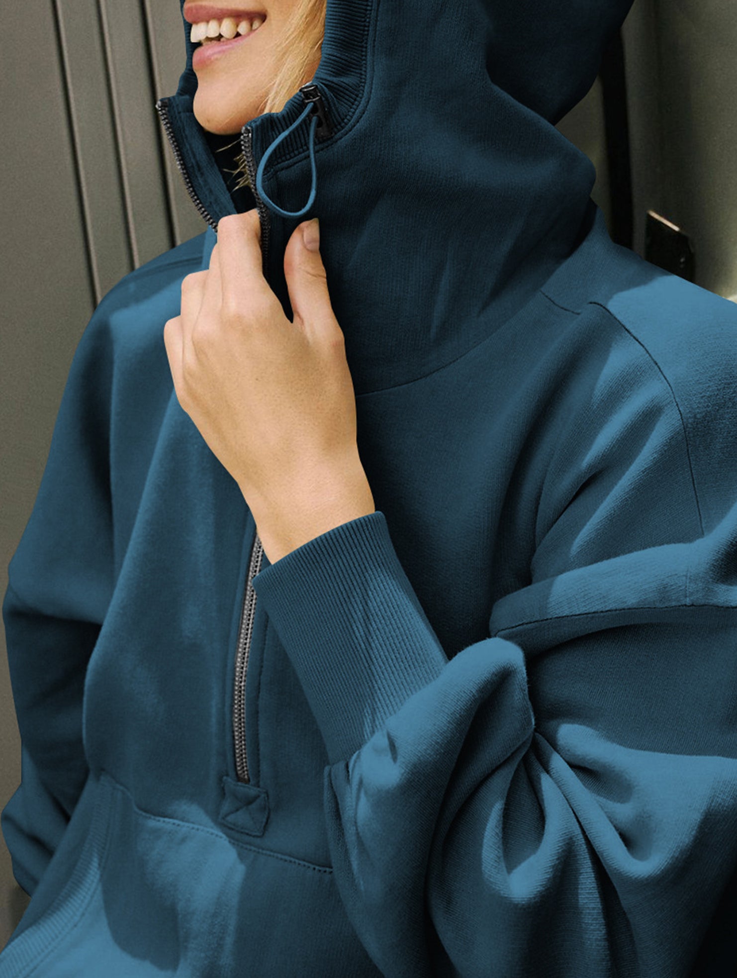Sports Hoodie Zip-up Drawstring Long Sleeve Top