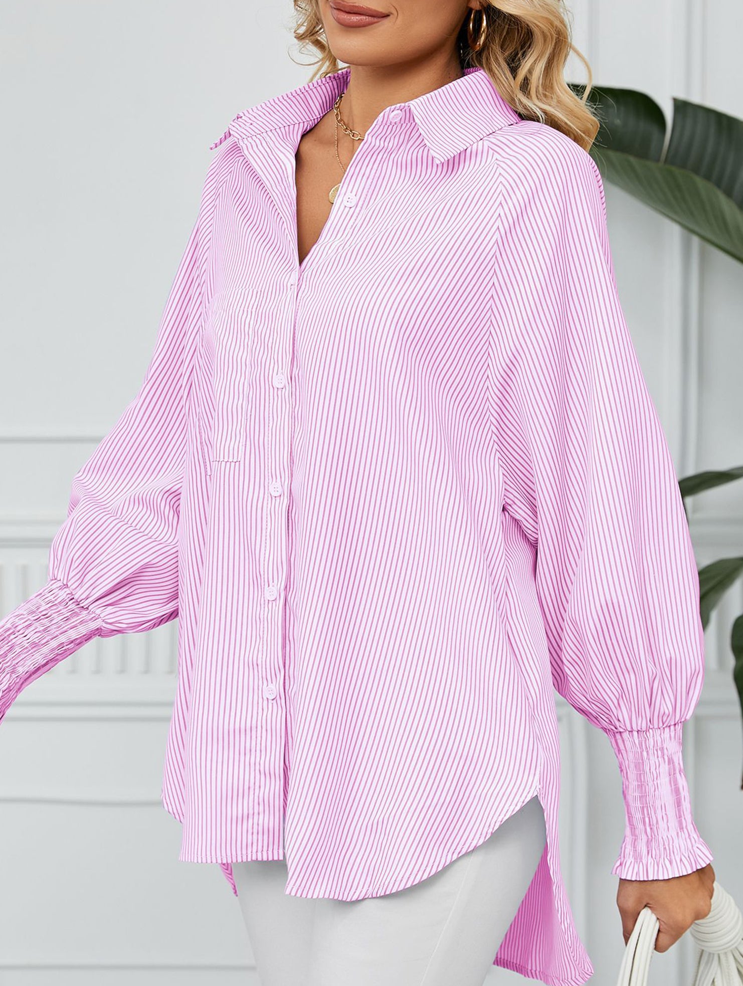 Casual pleated loose striped shirt